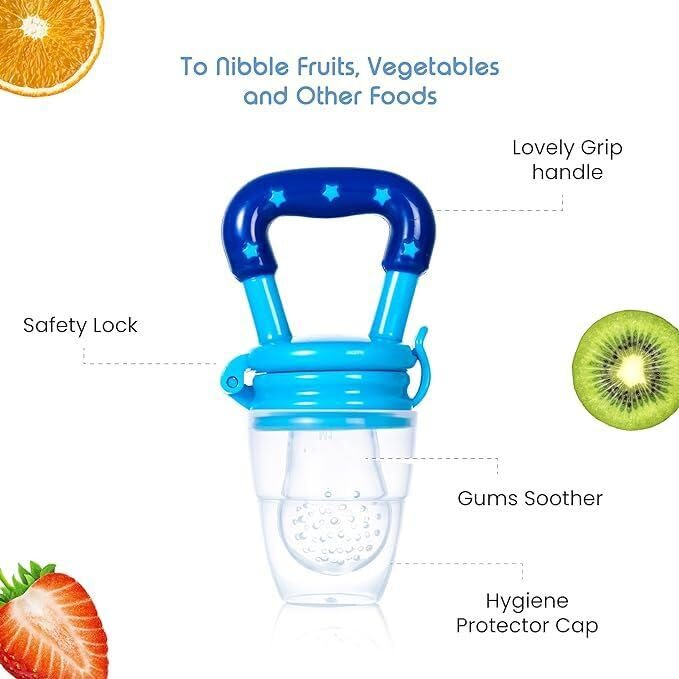 Bindian Fruit & Juice Feeder Set BPAFree Silicone Nibbler with Cover for Babies 312 Months Feeding Tool with Mesh Grip 2Pack